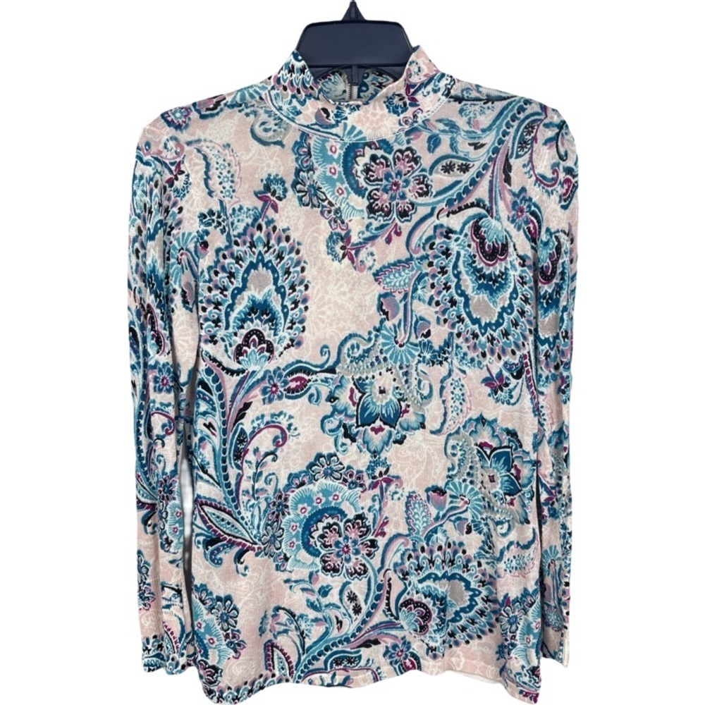 ✅ Chico’s Paisley Print Lightweight Turtleneck Long sleeve Sweater Back size 0 S